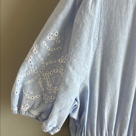 Saks Fifth Avenue Light Blue Midi Dress with Embroidered Sleeves - Picture 4 of 8